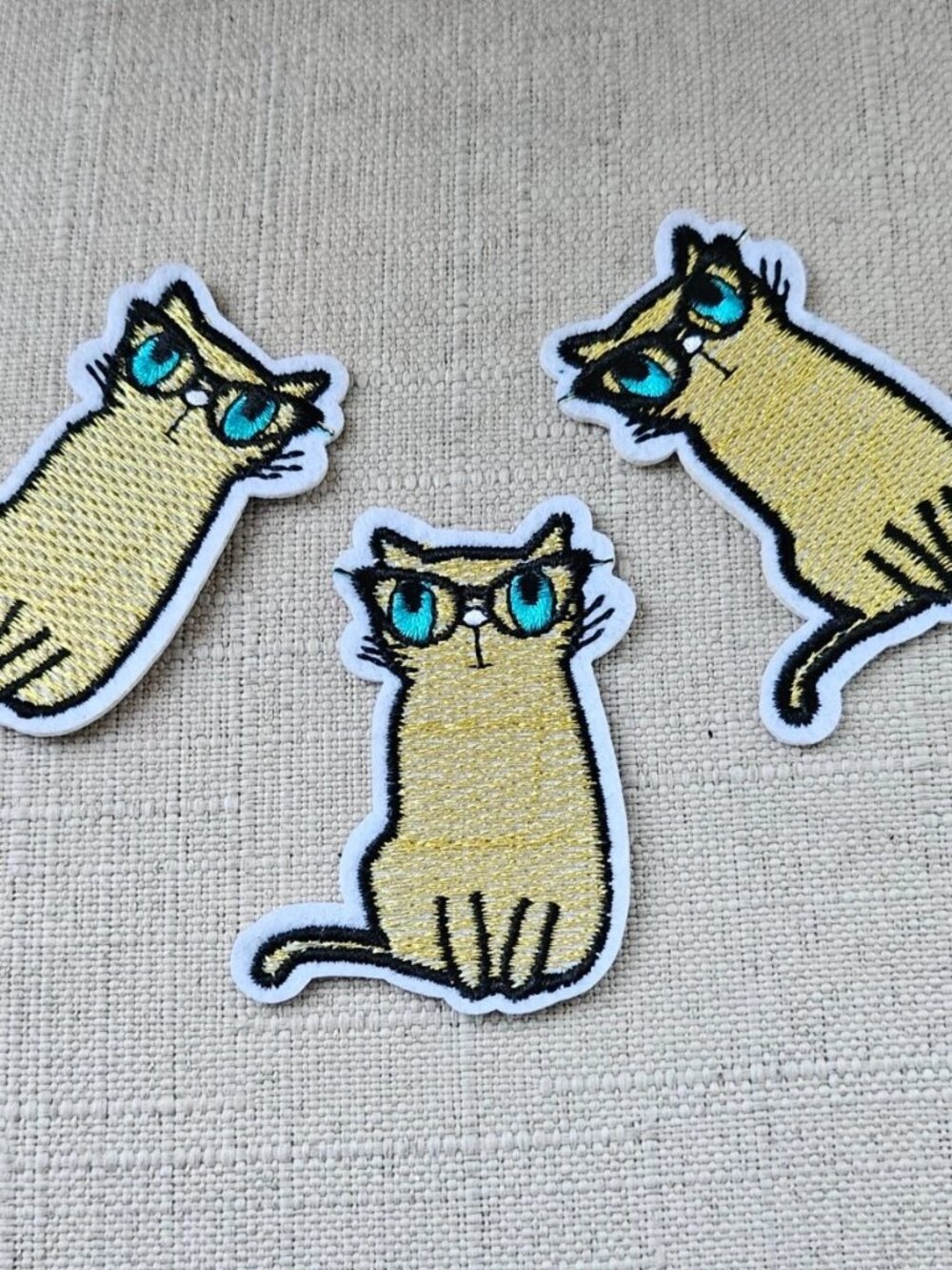 Lot of 3 Patches Kitty Gold Tone Iron On Patches for Clothes Craft Jacket Jeans